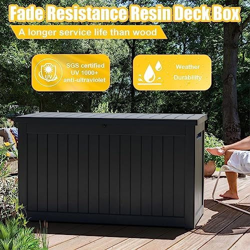 PatioZen 280 Gallon Outdoor Deck Box,Waterproof Resin Outdoor Storage Boxes, Outside Storage Lockable Container for Garden Tools,Indooor Cushions,Accessories (Black) - Image 6