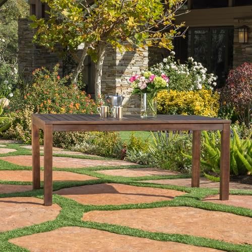 69'' Outdoor Patio Dining Table & 2 Bench for 4, Acacia Wood Farmhouse Dining Table Set Outdoor & Indoor Furniture for Patio Porch Garden, 3-Pcs, Dark Brown - Image 5