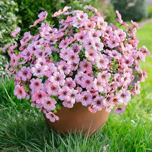 Daisy Artificial Flowers for Outdoors Decor, 12 Bundles Faux Daisy with Eucalyptus Fake Plants Greenery UV Resistant Look Real Colorful Faux Flowers for Outside Planter Porch Patio Yard Gardens, Pink - Image 2