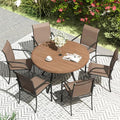 VICLLAX Patio Dining Set for 6, Outdoor Furniture Set Includes 47.2" Round Patio Table and 6 Patio Sling Chairs, Walnut Tabletop and Brown Fabric by HOME