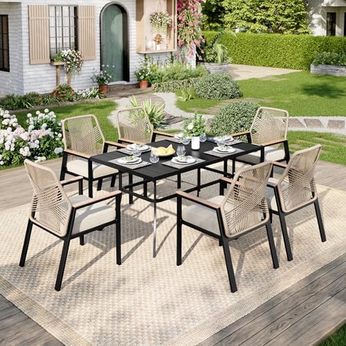 MIXPATIO Patio Table for 6, 59" Black Metal Dining Table w/Umbrella Hole - Image 2