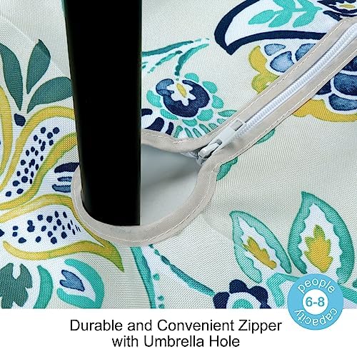 ColorBird Outdoor Rectangle Tablecloth, 60×84 inch Patio Rectangle Tablecloth with Umbrella Hole Blue Bosemia Flower Plastic Table Cloth for Patio Garden Tabletop - Image 4