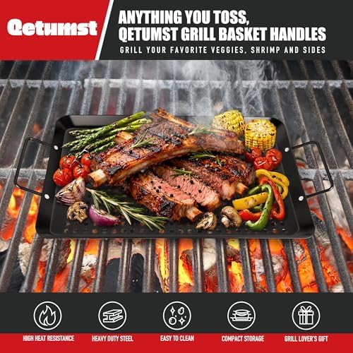 Qetumst Large 3 PCS Grill Basket Set for Outdoor Grill, Veggie Grilling Pan - Image 2