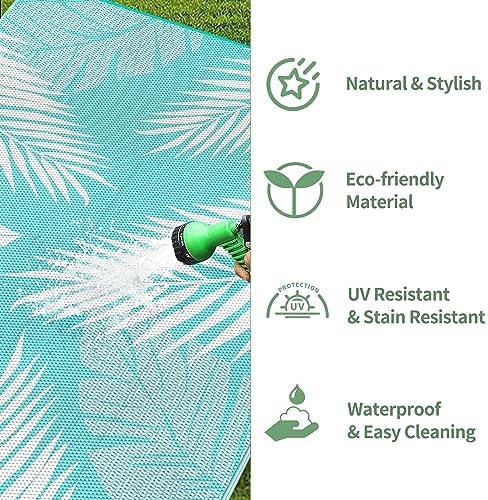 GENIMO Outdoor Rug, Waterproof Plastic Rugs for Patio, 9'x12' Navy White - Image 6