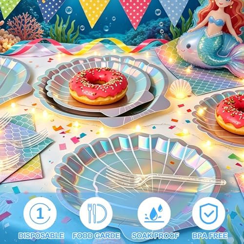 120Pcs Mermaid Paper Plates and Napkins Party Supplies,Serve 24 - Image 4