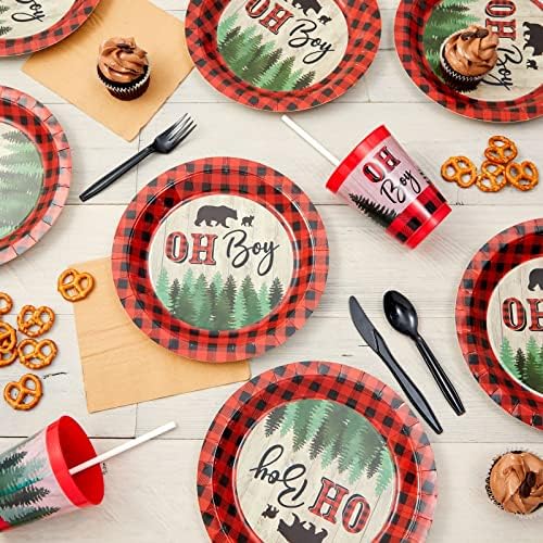 BLUE PANDA Lumberjack Baby Shower Paper Plates - 9 in, 80 Count, Buffalo Plaid - Oh Boy Plates for Baby Shower & Durable Party Supply Decor for Boy Party - Image 2