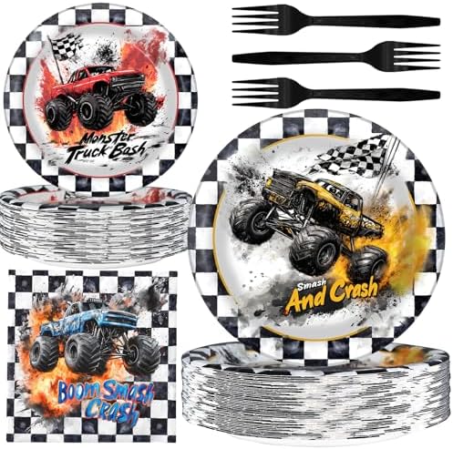 Monster Truck Party Decorations - Monster Truck Party Plates and Napkins for Kids Birthday Party, Serves 20 Guests by BonBeeDesign