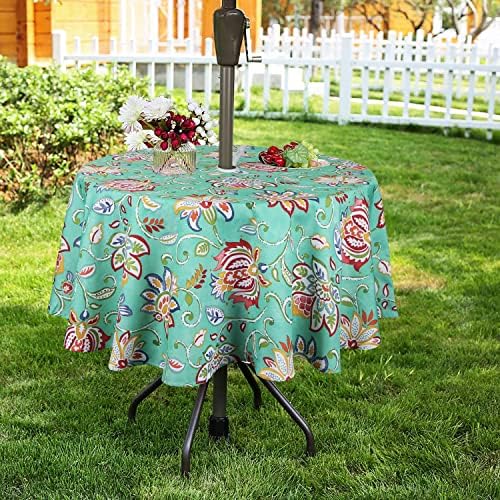 EHouseHome Outdoor and Indoor 60inch Round Tablecloth with Umbrella Hole and Zipper, Waterproof Zippered Patio Cloths, Spring/Summer Table Covers for Backyard Circular Table/BBQs/Picnic - Image 2