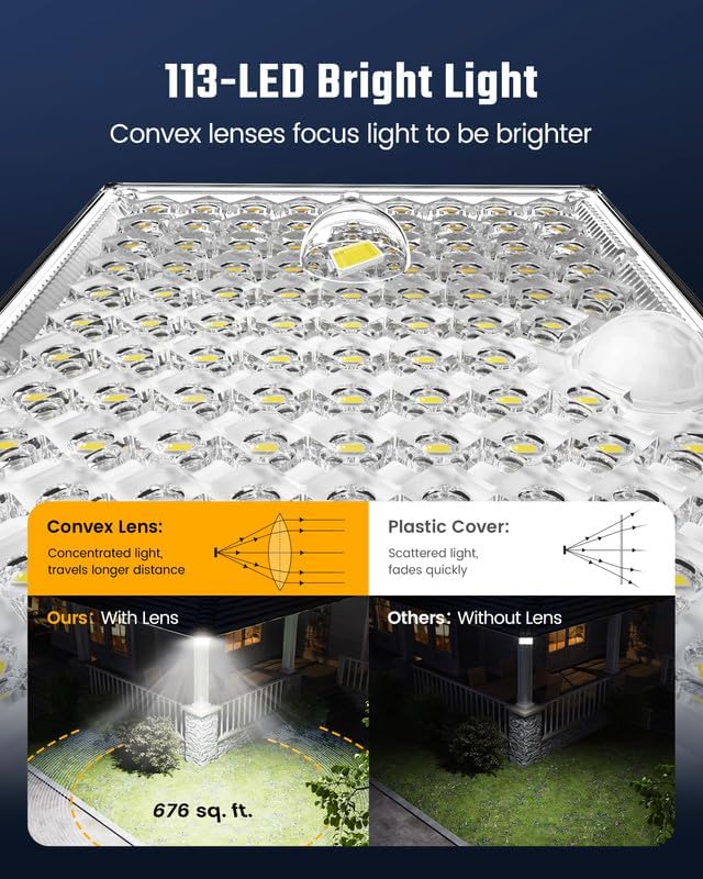 SUPERDANNY Solar Outside Lights with 113 Bright LEDs 7000K with 16ft Cable - Image 3