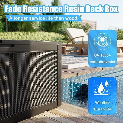 PatioZen 120 Gallon Deck Box,Resin Outdoor Storage Box with Lockable for Patio Furniture, Pool Accessories, Garden Tools Waterproof Outside Storage Box (Black) - Image 3