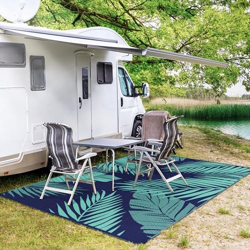 GENIMO Outdoor Rug, Waterproof Plastic Rugs for Patio, 6'x9' Blue Green - Image 5