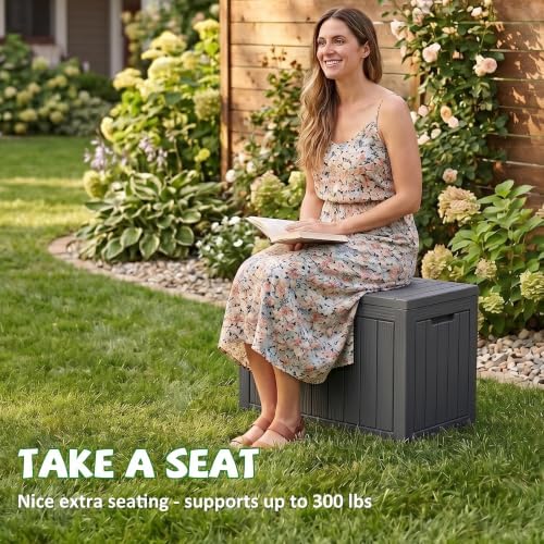 DRATO 55 Gallon Outdoor Storage Box Waterproof, Lockable Resin Deck Boxes - Image 6