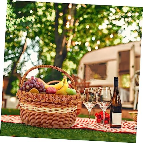 Brown Imitation Rattan Woven Basket with Handle, Portable Storage Bin - Image 4