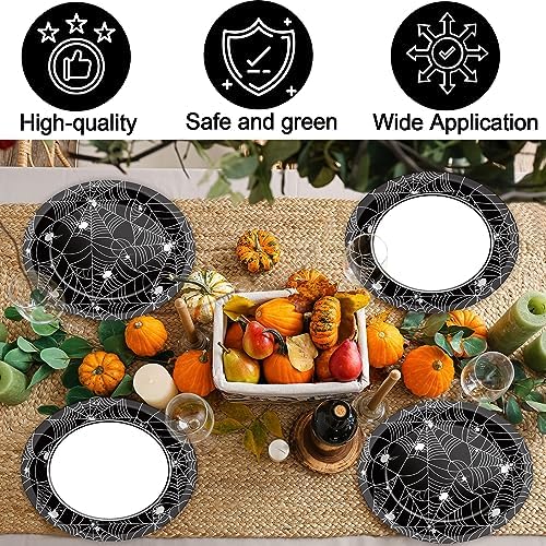 50 PCS Halloween Oval Paper Plates Large 11” Disposable Halloween Spider Web Party Decorations Heavy Duty Halloween Black and White Dessert Plates Dinner Supplies for Halloween Party Tableware Set - Image 4