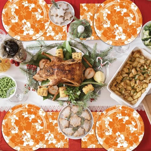Orange Hawaiian Hibiscus Flowers Party Decorations for Kids Tropical Party Decorations 40PCS Hawaiian Flower Theme Party Plates and Napkins - Image 5