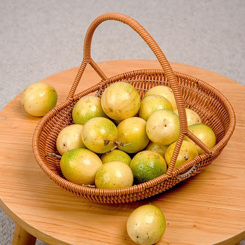 Plastic Imitation Rattan Woven Hand Basket Outdoor Picnic Picking Vegetables and Fruits Kitchen Living Room Egg Snack Basket (Yellow2,29.5x24.5cm) - Image 3