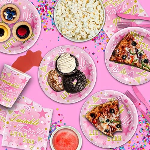 Twinkle Twinkle Little Star Pink Birthday Party Supplies Set Plates Napkins Cups Tableware Kit for 16 - Image 6