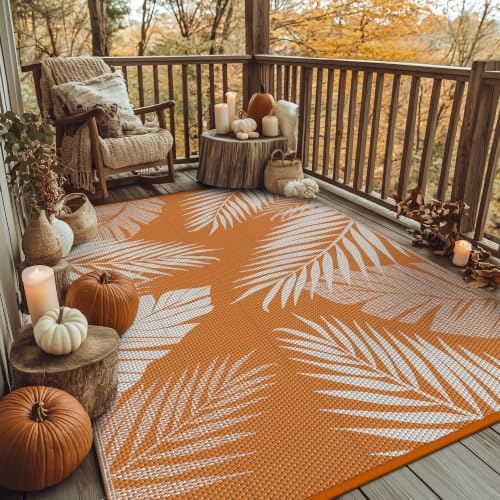 GENIMO Outdoor Rug, Waterproof Plastic for Fall Decor, 6'x9' Orange White - Image 4
