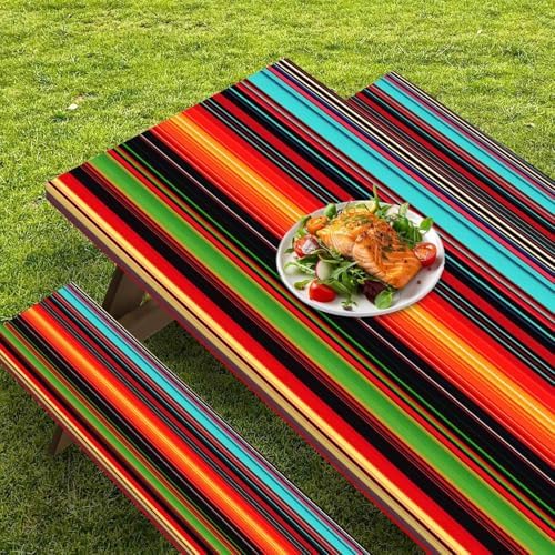 CAPSCEOLL Picnic Table Cover with Bench Covers 8ft - Colorful Stripes - Image 5