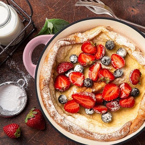 Miereirl 4.5 Quart Enameled Dutch Oven Pot with Lid, Cast Iron Dutch Oven with Dual Handles for Bread Baking, Cooking, Non-stick Enamel Coated Cookware, Rose - Image 6