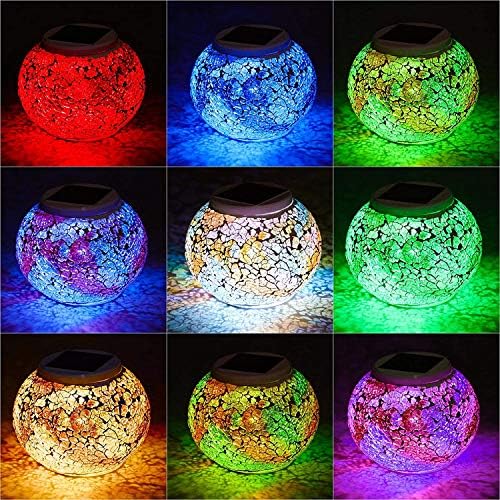 WSgift Color Changing Solar Powered Glass Mosaic Ball Led Garden Lights, Rechargeable Solar Table Lights, Outdoor Waterproof Solar Night Lights Table Lamps for Decorations, Ideal Gifts - Image 2