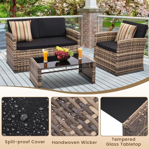 KROFEM 4 Piece Patio Furniture Set, Outdoor Wicker Conversation Set - Image 5