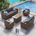 UDPATIO Patio Furniture Set with Fire Pit Table, Rocking Swivel Chairs, 6 Pieces Outdoor Conversation Sets, All-Weather Wicker Outdoor Sectional Sofa with Waterproof Cover, 4'' Thickened Cushion, Grey by UDPATIO