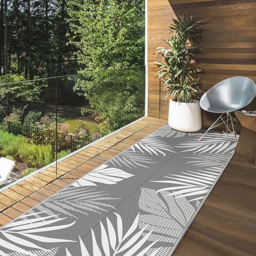 GENIMO Outdoor Rug, Waterproof Plastic Runner Rugs, 2.5'x8' Grey White - Image 4
