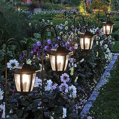 Dynaming 6 Pack Solar Hanging Lights Outdoor, Solar Powered Garden Decorative Lanterns with 6 x 38 Inch Shepherd Hooks, Waterproof Landscape Lighting for Lawn Patio Yard Pathway Driveway, Warm White - Image 6