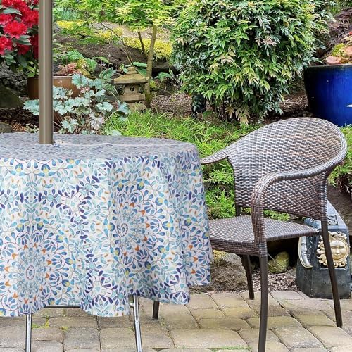 EHouseHome Outdoor and Indoor 70inch Round Tablecloth with Umbrella Hole and Zipper, Waterproof Zippered Patio Table Cloths, Spring/Summer Table Covers for Backyard Circular Table/BBQs/Picnic - Image 3