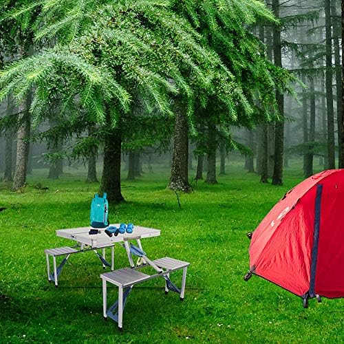Portable Folding Picnic Table,Outdoor Dining Table,Folding Table and Chair,Kid's Picnic Table,Heavy Duty Camping Picnic Tables,with Umbrella Hole,for Outdoor, Party, Garden, Beach, Backyard (Silver) - Image 7