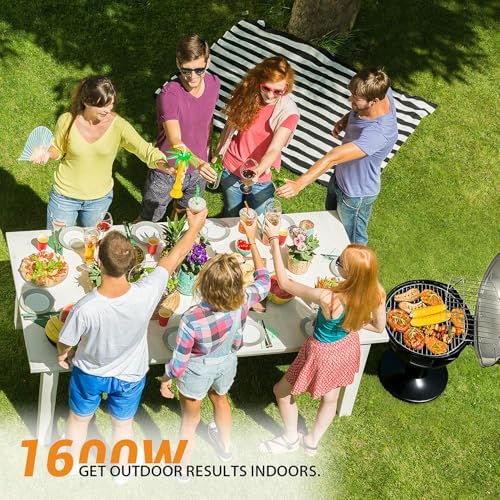 Electric Grill, Techwood Indoor/Outdoor Electric BBQ Grill, 1600W Portable Removable Stand Grill with Adjustable Heat & Drip Tray, Double Layer Design for Party, Patio & Backyard, Dust Cover(Silver) - Image 2