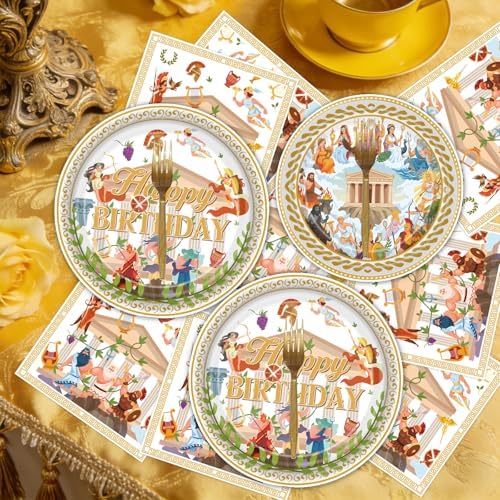 Gameza Greek Mythology Birthday Tableware Decor, 96PCS Greek Disposable Paper Plates and Napkins Party Decorations, Ancient Greece Goddess Forks Themed Decor Serves 24 - Image 6