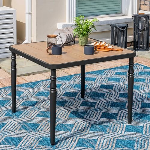 NUU GARDEN Outdoor 37” Square Metal Dining Table, Patio Dining Table with Umbrella Hole, Powder-Coated Metal Table with Faux Wood Tabletop, for Patio, Garden, Backyard and Balcony, Black - Image 5