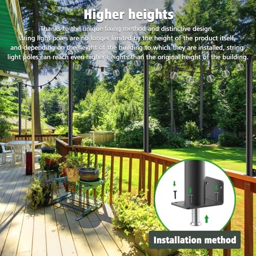 NUERPO 4 Pack String Light Poles,5Ft Metal Poles for Outdoor String Lights,Outdoor Light Poles with Post,Poles/Stand for Outside,Patio,Deck,Backyard,Garden Wedding,Party - Image 5
