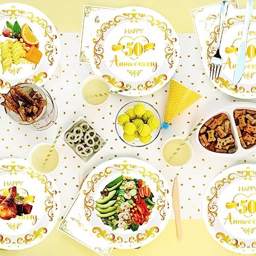 80Pcs 50th Anniversary Paper Plates Golden Wedding Celebration Party Supplies 7" Dessert Plates, for Fifty Anniversary Party Decoration - Image 7