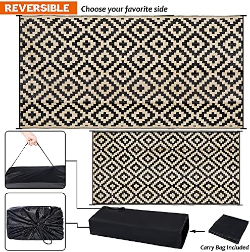 SAND MINE Waterproof Outdoor Rug 9x18 ft, Plastic Reversible Rug, Modern Area Rug, Large Floor Mat for Outdoors, RV, Patio, Backyard, Deck, Picnic, Beach, Camping, Black & Beige - Image 4