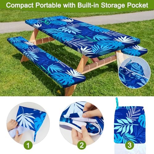 Picnic Table and Bench Cover Set, Waterproof Fitted Elastic Cloth - Image 3