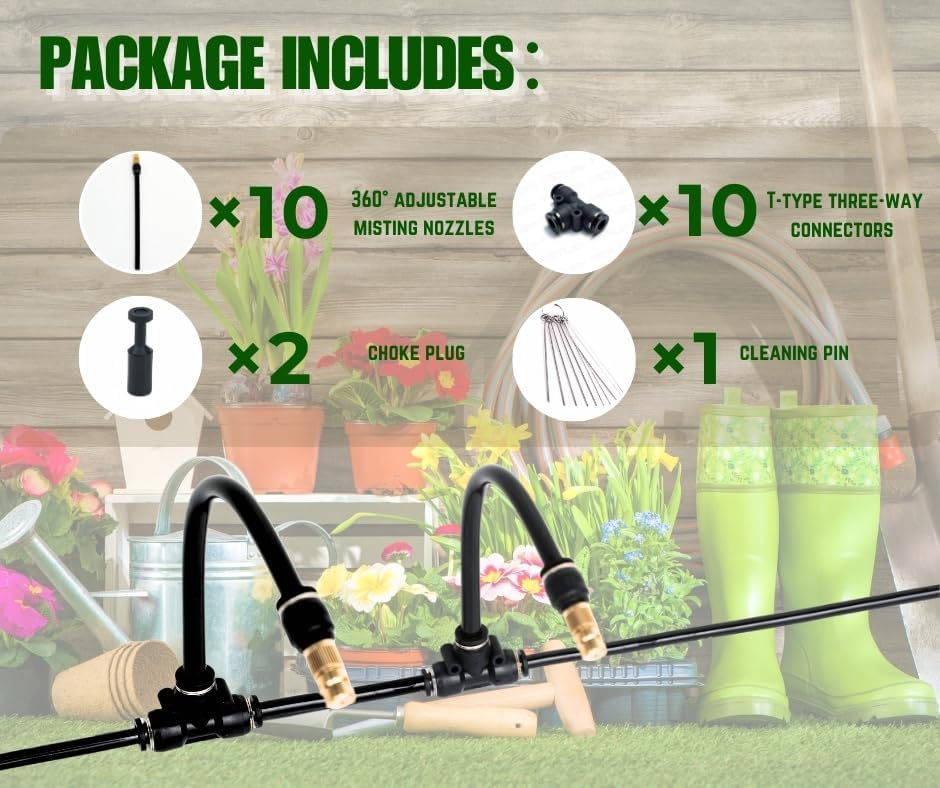 10pk Brass Misting Nozzles Tee 8 inch 360 Degree Adjustable Copper Sprayer, Compatible with1/4 trubing Hose Watering Plant Drip Irrigation Pneumatic Fittings Connection for Watering Garden(10pk) - Image 2