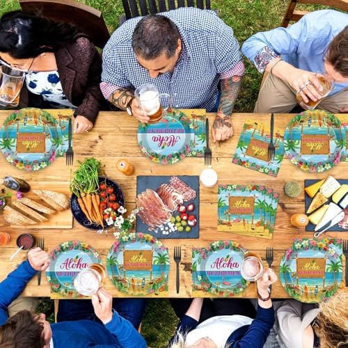 Tropical Hawaiian Luau Happy Retirement Party Decorations Aloha Retirement Party Plates Napkins Beach Paper Plates Summer Aloha Disposable Dinnerware for Hawaiian Beach Theme Decors Supplies Serve 24 - Image 5