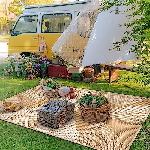GENIMO Outdoor Rug, Waterproof Plastic Rugs for Patio, 8'x10' Brown Beige - Image 3