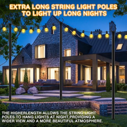 AHRLHR 7 Pack String Light Poles,Poles for Outdoor String lights10 Ft Metal Poles with Fork for Outdoor String Lights,Outdoor Light Poles with Fork,Patio,Deck,Backyard - Image 5