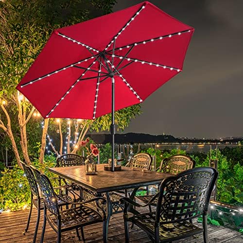 EliteShade USA 10-Year-Non-Fading 9ft Market Patio Umbrella, Commercial Grade Table Sun Umbrella with 80 Solar LED Lights, Crank Open, Windproof & UPF 50+ UV Protection for Garden, Deck, Pool, Backyard, Logo Red - Image 4