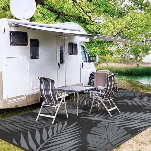 GENIMO Outdoor Rug, Waterproof Plastic Rugs 10'x14' for Camping Black Grey - Image 5