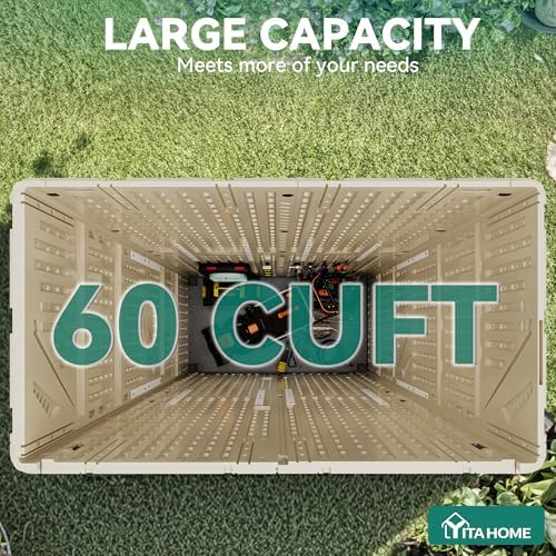 YITAHOME 60 cu ft Tall Outdoor Storage Shed w/o Shelf, Resin Vertical Outdoor Storage Shed, Large Waterproof Storage Cabinet for Garage, Poolside, and Garden (Khaki + Black) - Image 3