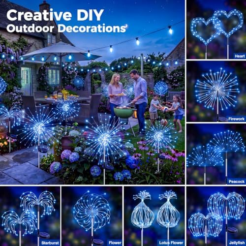 btfarm 2 Pack Solar Garden Lights Outdoor, 8 Modes Firework Lights Outside - Image 3
