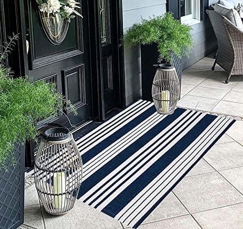 Blue and White Layered Doormat 27.5"x43.3"Cotton Door Mat Outdoor Porch Rug - Image 4