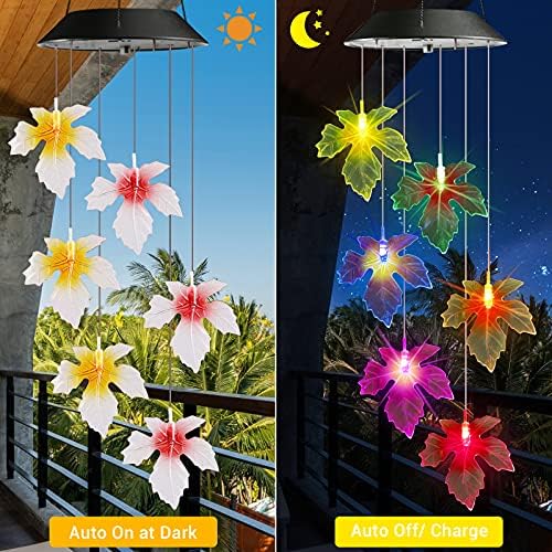 Toodour Solar Wind Chimes, Color Changing Maple Leaf Wind Chime - Image 2