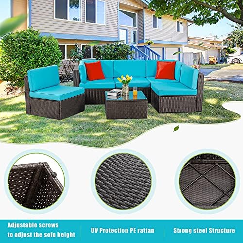 Vongrasig 6 Piece Small Patio Furniture Sets, Outdoor Sectional Sofa, Blue - Image 4