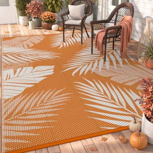 GENIMO Outdoor Rug, Waterproof Plastic for Fall Decor, 6'x9' Orange White by GENIMO